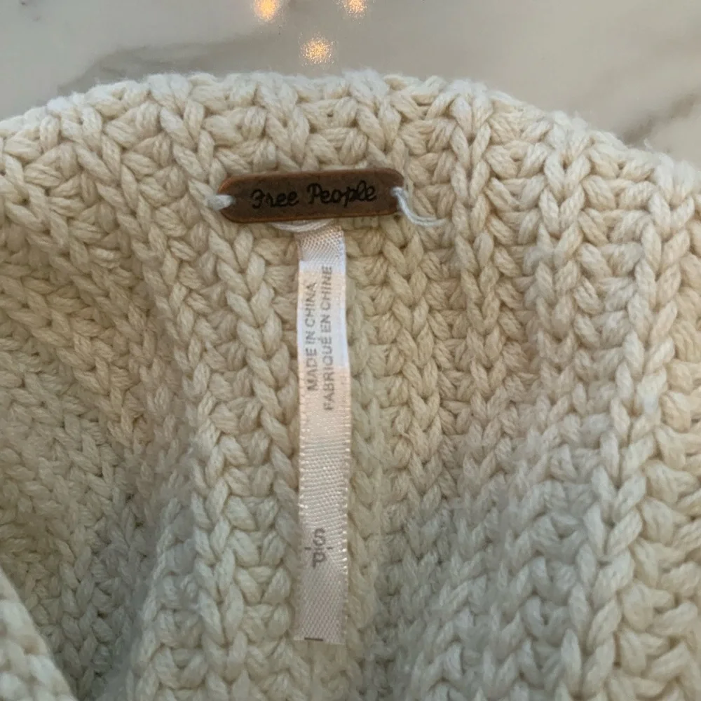 Free People Oversized Cream Cable Knit Cowl Neck Sweater Small